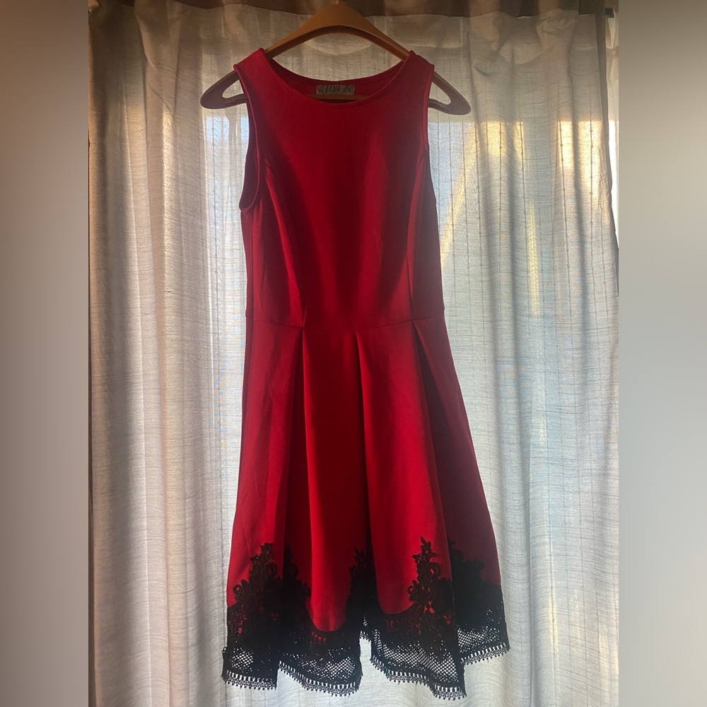 Francesca's Red and Black Lace Dress Extra Small